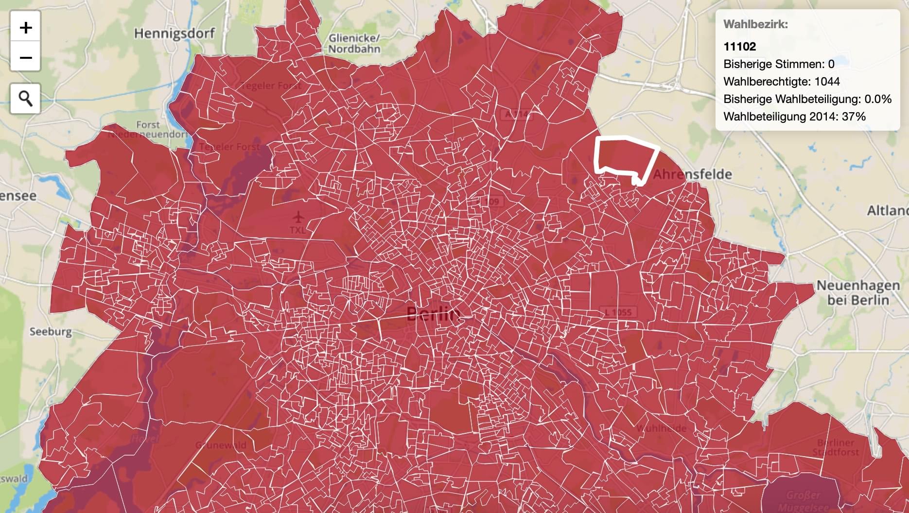 Kartenvisualisierung der Wahlbezirke in Berlin